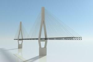 Suspension bridge with white bridge, 3d rendering photo