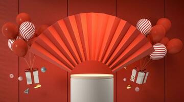 Blank fan with red background, 3d rendering. photo