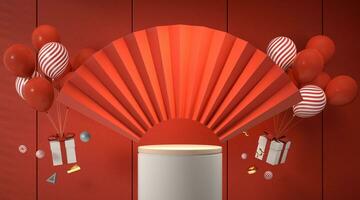 Blank fan with red background, 3d rendering. photo