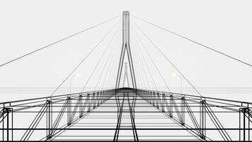 Sketch lines of suspension bridge, 3d rendering. photo