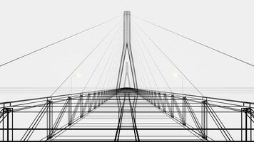 Sketch lines of suspension bridge, 3d rendering. photo