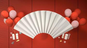 Blank fan with red background, 3d rendering. photo