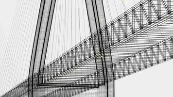 Sketch lines of suspension bridge, 3d rendering. photo