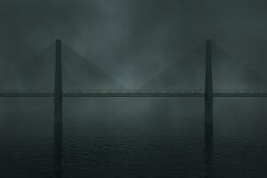 The suspension bridge over the lake at night, 3d rendering. photo