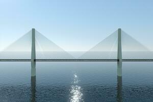 The suspension bridge over the lake, 3d rendering. photo
