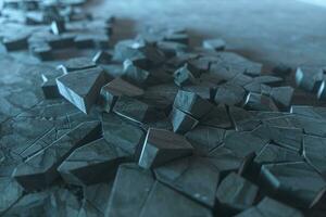 Cracked rocky ground, earthquake ground, 3d rendering. photo