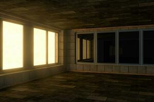 Empty brick house with dark background,3d rendering. photo