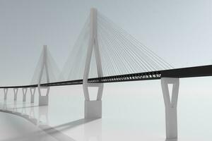 Suspension bridge with white bridge, 3d rendering photo