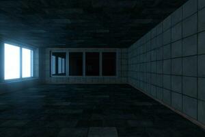 Empty brick house with dark background,3d rendering. photo