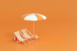 Sunshade, beach chair with orange background, 3d rendering. photo