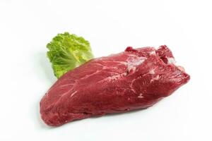 Freshness raw beef in pieces with white background. photo