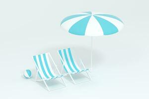 Sunshade, beach chair with orange background, 3d rendering. photo