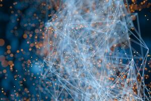 Glowing biotechnology lines with dark background, 3d rendering photo