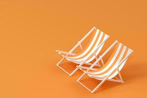 Sunshade, beach chair with orange background, 3d rendering. photo