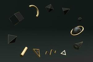 Golden and black abstract objects, 3d rendering. photo