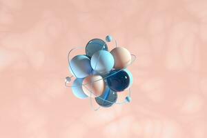 átomo esferas con rosado orgánico fondo, 3d representación. foto