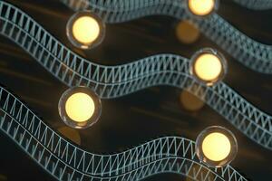 Glowing balls with abstract curve lines, 3d rendering. photo