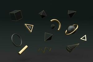 Golden and black abstract objects, 3d rendering. photo