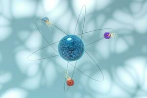 átomo esferas con azul orgánico fondo, 3d representación. foto