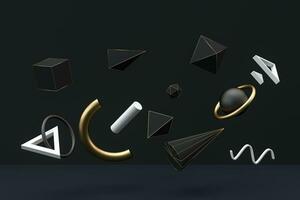 Golden and black abstract objects, 3d rendering. photo