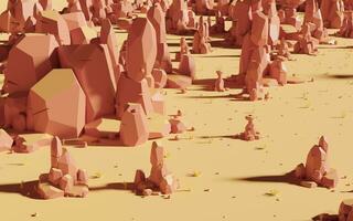 dibujos animados rocas con arena desierto, 3d representación. foto