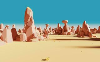 dibujos animados rocas con arena desierto, 3d representación. foto