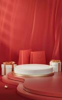 Empty stage with red Chinese style background, 3d rendering. photo