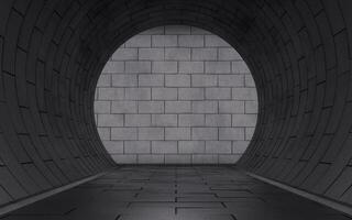 Dark tunnel with brick wall, 3d rendering. photo