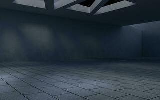 Dark concrete room, mysterious scene, 3d rendering. photo