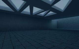 Dark concrete room, mysterious scene, 3d rendering. photo
