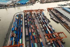 Containers and seaport, trade and logistics. photo