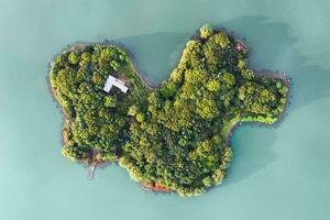 Looking down to the island in the lake. photo