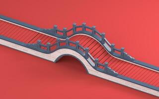 Chinese style bridge with red background, 3d rendering photo