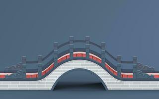 Chinese style bridge with red background, 3d rendering photo
