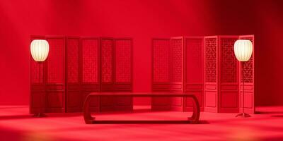 Empty stage with Chinese style background, 3d rendering. photo