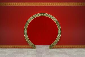 Chinese style red background, festival decoration, 3d rendering. photo