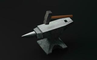 Anvil and hammer, 3d rendering. photo