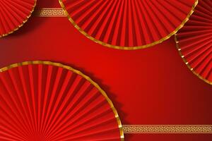 Red Chinese style fan, traditional decoration, 3d rendering. photo