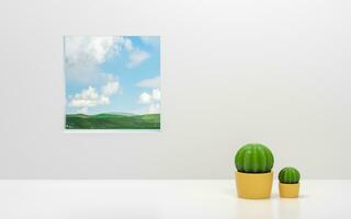 The cactus inside and the prairie outside, 3d rendering. photo