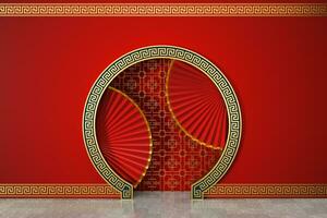 Red Chinese style fan, traditional decoration, 3d rendering. photo