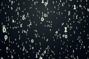 Binary coding numbers scatting on dark background, 3d rendering. photo