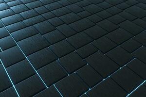 Tile cubes with glowing lines gap, 3d rendering. photo