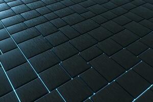 Tile cubes with glowing lines gap, 3d rendering. photo