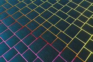 Tile cubes with colorful glowing gap, 3d rendering. photo