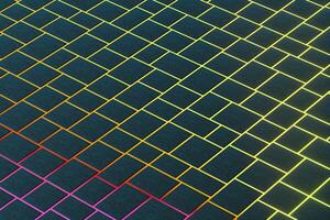 Tile cubes with colorful glowing gap, 3d rendering. photo