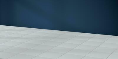 White cubic floor with blue wall background, 3d rendering. photo