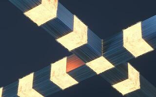 Glowing cubes and fiber lines, 3d rendering. photo