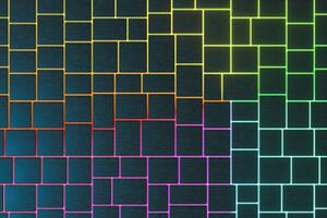 Tile cubes with colorful glowing gap, 3d rendering. photo