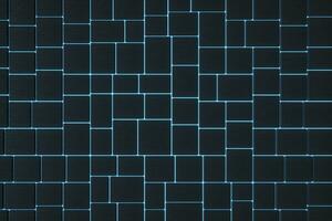 Tile cubes with glowing lines gap, 3d rendering. photo