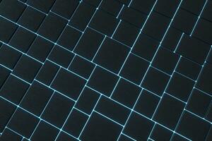 Tile cubes with glowing lines gap, 3d rendering. photo